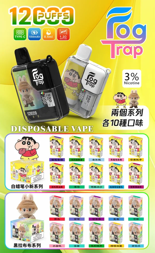 Fog Trap 限量聯名 蠟筆小新 × LABUBU 12000口 拋棄式電子煙【買10送1】
